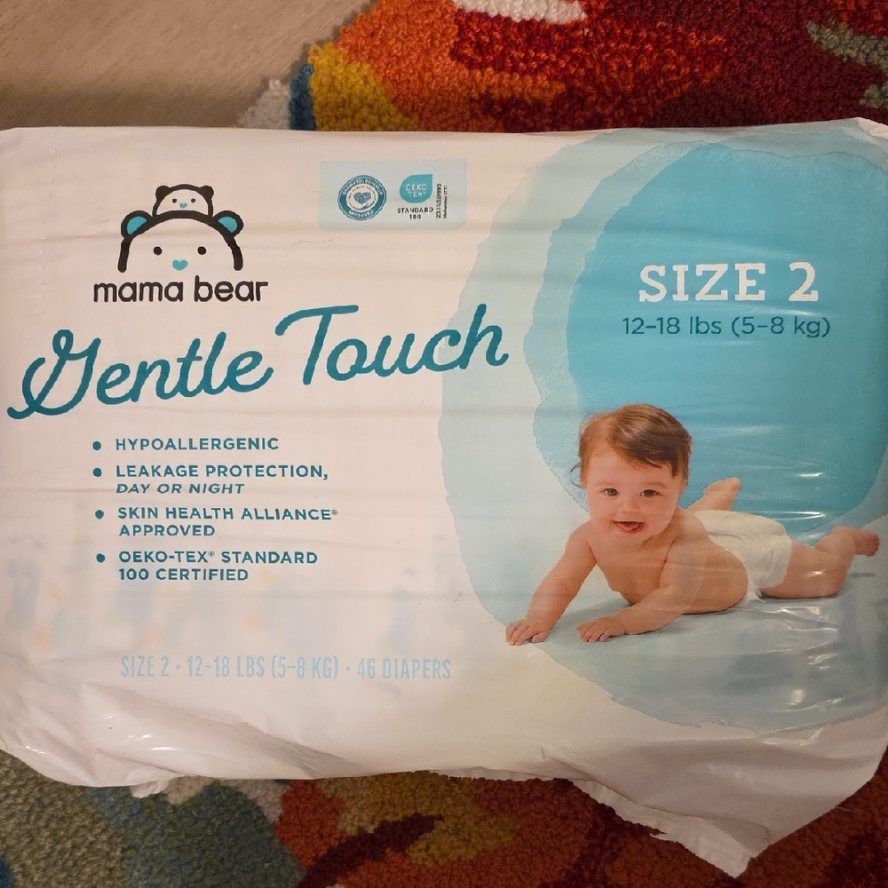 MamaBear, Gentle Touch Diapers Size2 (12-18#'s),Hypoallergenic,Leak-Proof